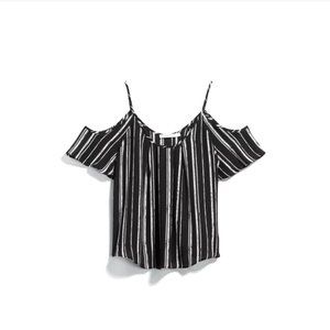 Lush Cold Shoulder Blouse. Size S, Black & White stripe